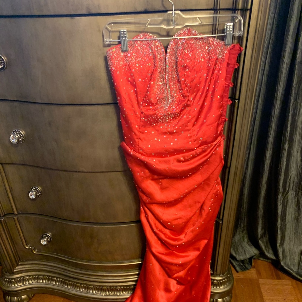 Red prom dress with beading